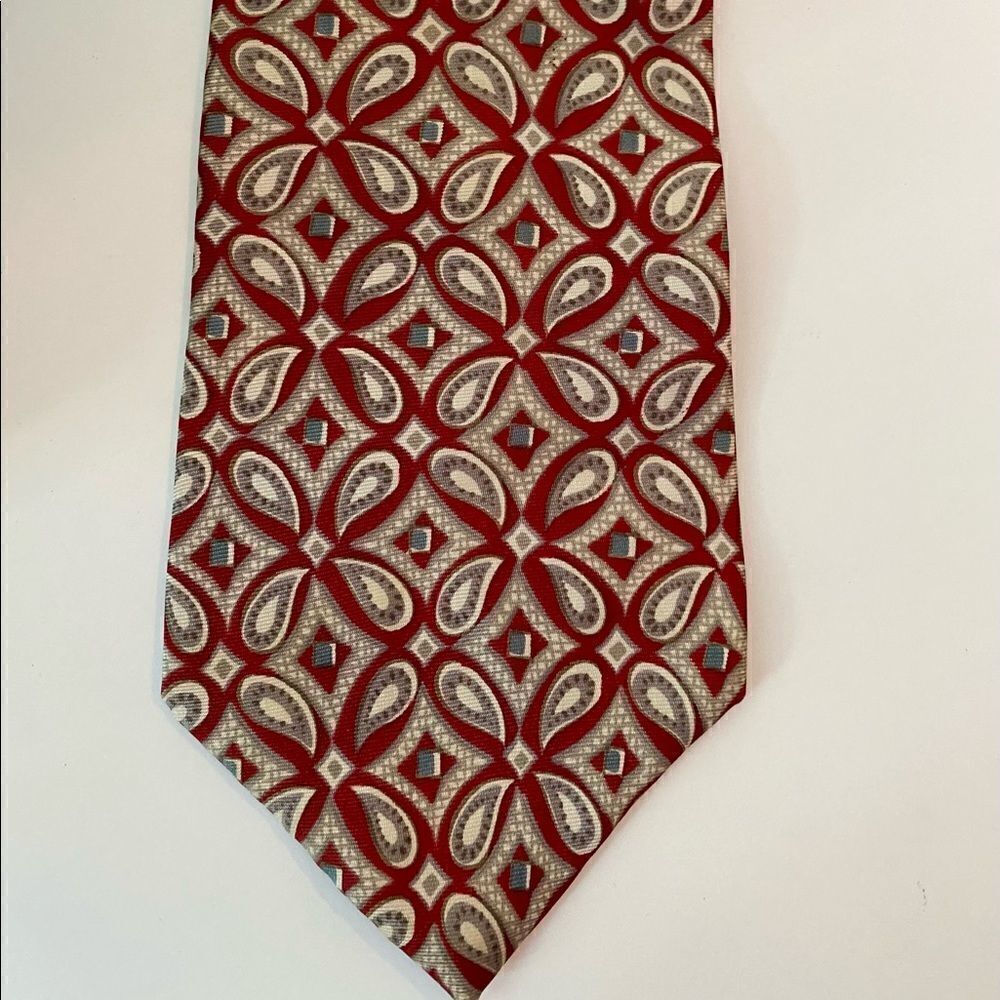Vintage Halston III Silk Tie Red/Orange, Gray and Blue Design